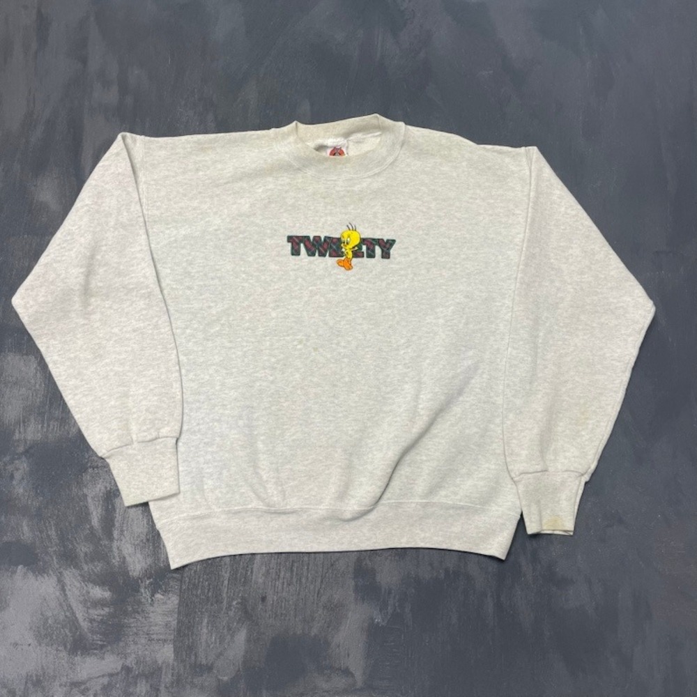 Vintage Sweatshirt L Gray 1990s Good Tweety Bird Looney Tunes